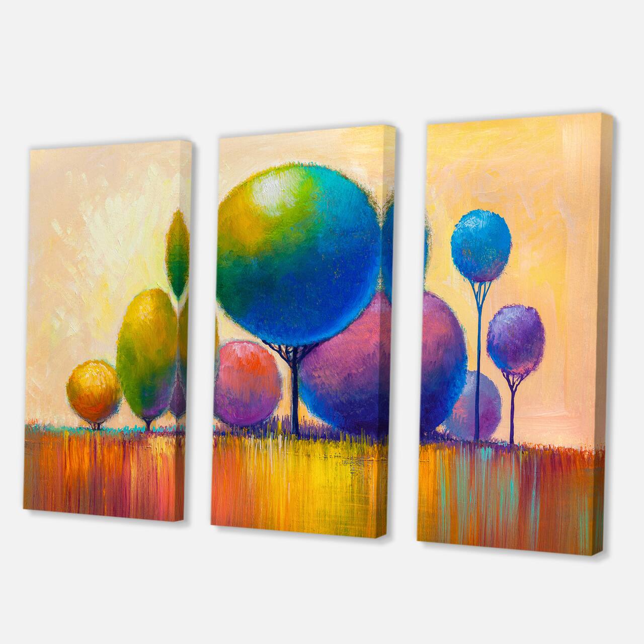 Designart - Colourful Ornamental Trees VIII - Modern Canvas Wall Art Print